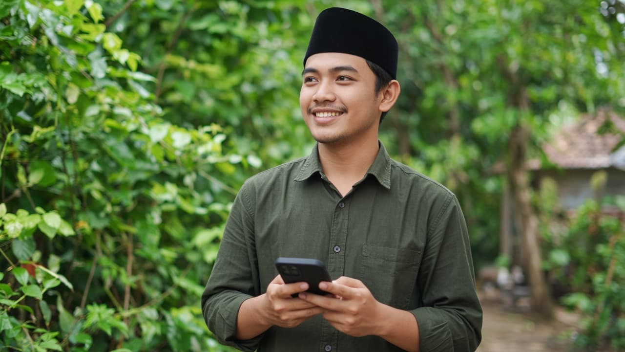 Pria memakai smartphone